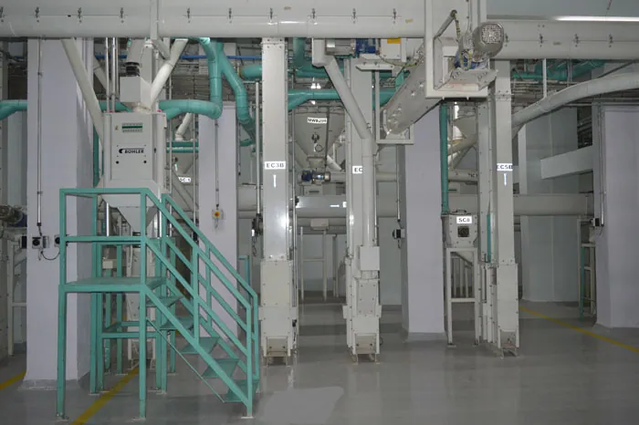 Machinery floor of the Harmony Foods flour mill, with an access platform
