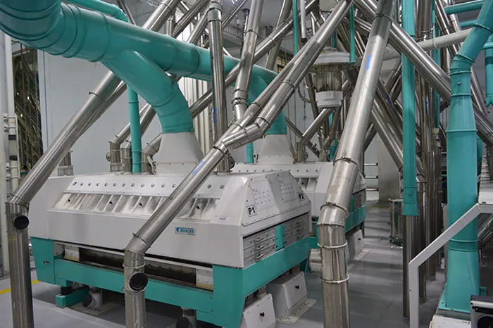 Purifier and pneumatic ducts at the Harmony Foods flour mill
